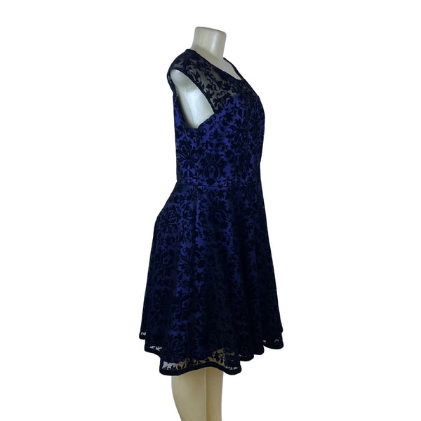 Belle Poque Womens Blue & Black Spandex Polyamide Lace Cocktail Dress Size XL