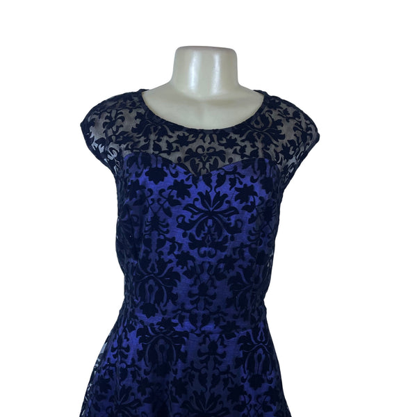 Belle Poque Womens Blue & Black Spandex Polyamide Lace Cocktail Dress Size XL