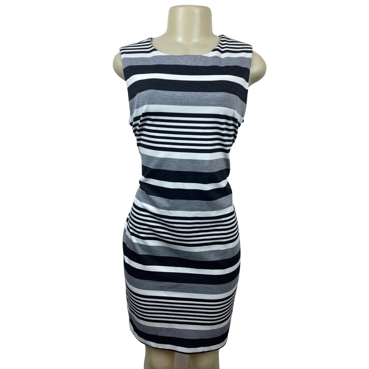 Calvin Klein Women’s Grey Black & White Stretchable A-Line Sleeveless Dress Sz 12