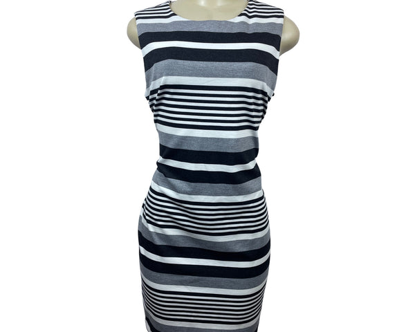 Calvin Klein Women’s Grey Black & White Stretchable A-Line Sleeveless Dress Sz 12