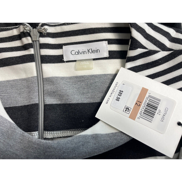 Calvin Klein Women’s Grey Black & White Stretchable A-Line Sleeveless Dress Sz 12