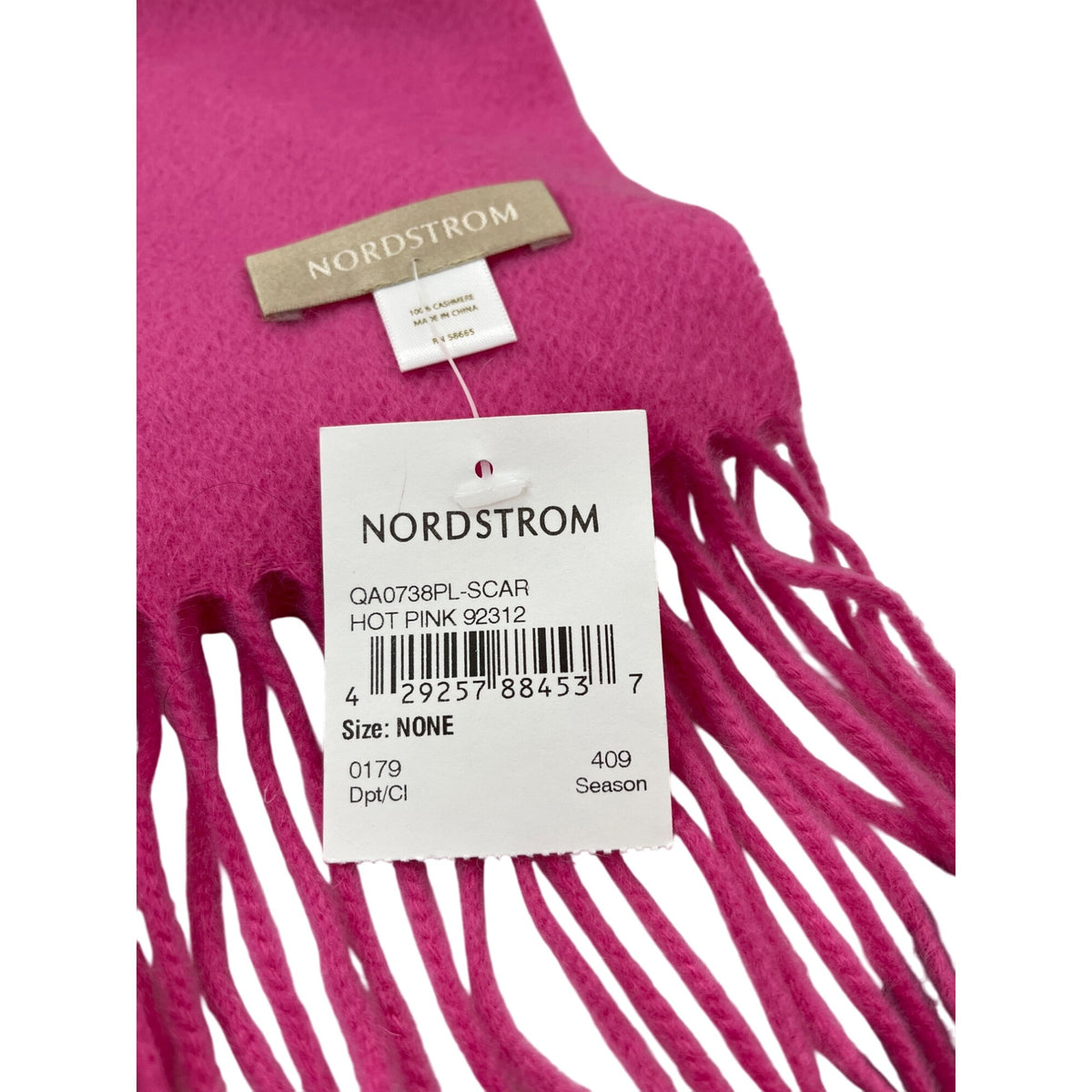 Nordstrom Womens Hot Pink 100% Cashmere Fringed Scarf Approx. One Size NWT