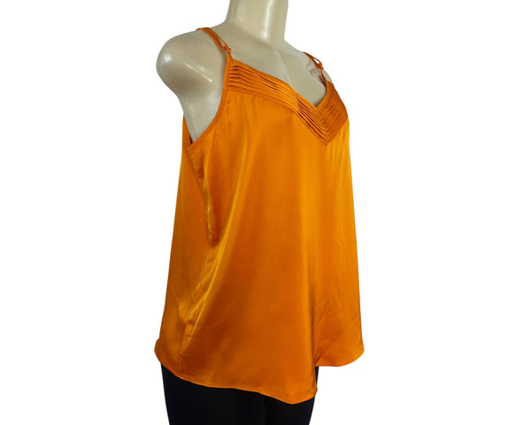 1.State Womens Orange Sleeveless V-Neck Pleated Satin Camisole Top Size L - New