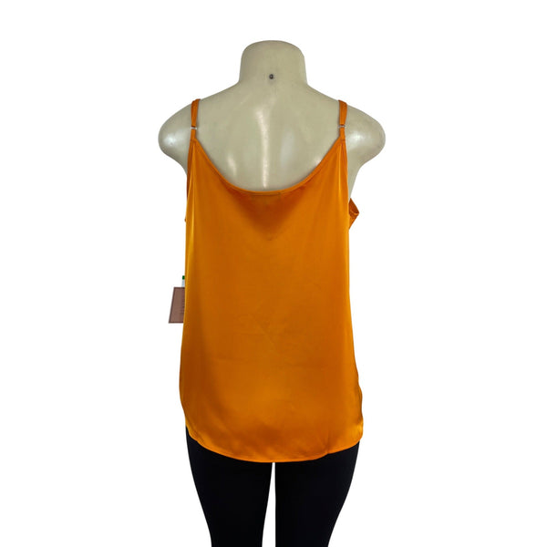 1.State Womens Orange Sleeveless V-Neck Pleated Satin Camisole Top Size L - New