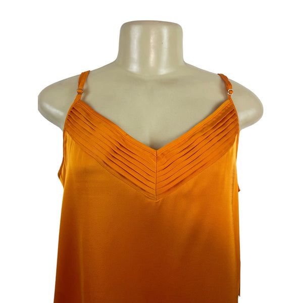 1.State Womens Orange Sleeveless V-Neck Pleated Satin Camisole Top Size L - New
