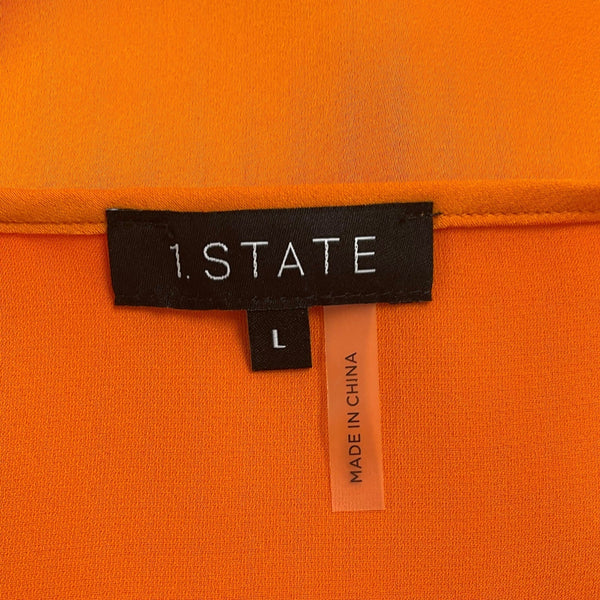 1.State Womens Orange Sleeveless V-Neck Pleated Satin Camisole Top Size L - New
