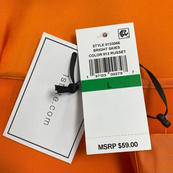 1.State Womens Orange Sleeveless V-Neck Pleated Satin Camisole Top Size L - New