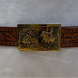 Vintage Pilgrim Tooled Leather Belt With Western Brass Buckle Size 42