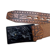 Vintage Pilgrim Tooled Leather Belt With Western Brass Buckle Size 42