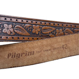 Vintage Pilgrim Tooled Leather Belt With Western Brass Buckle Size 42