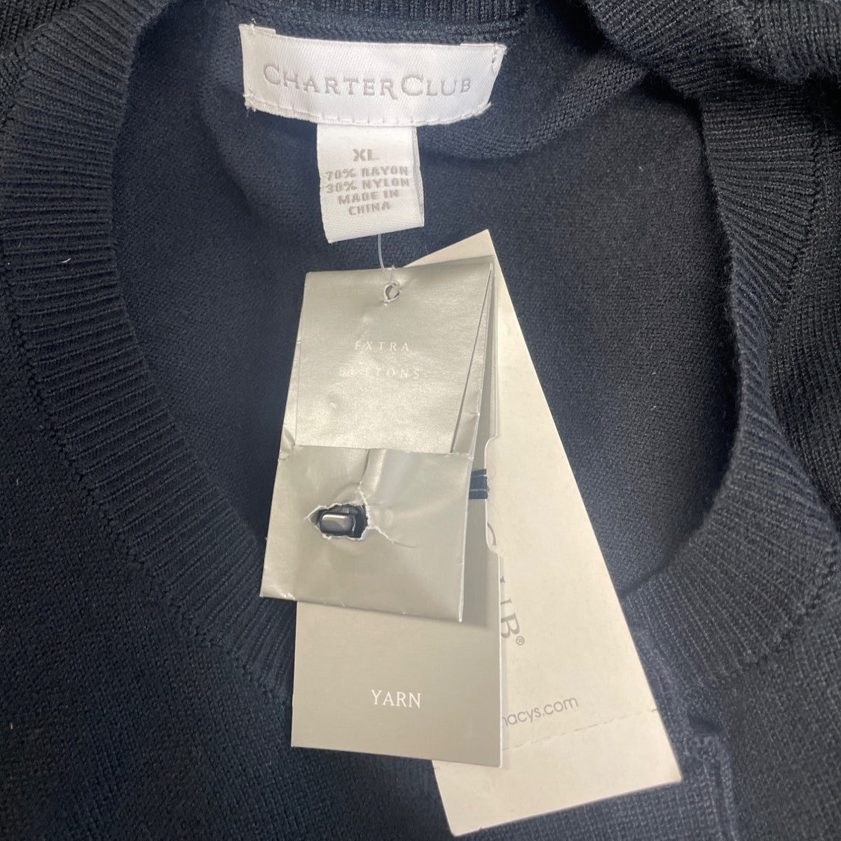 Charter Club Women's Black Cardigan Lightweight Button Down Long Sleeve XL - New