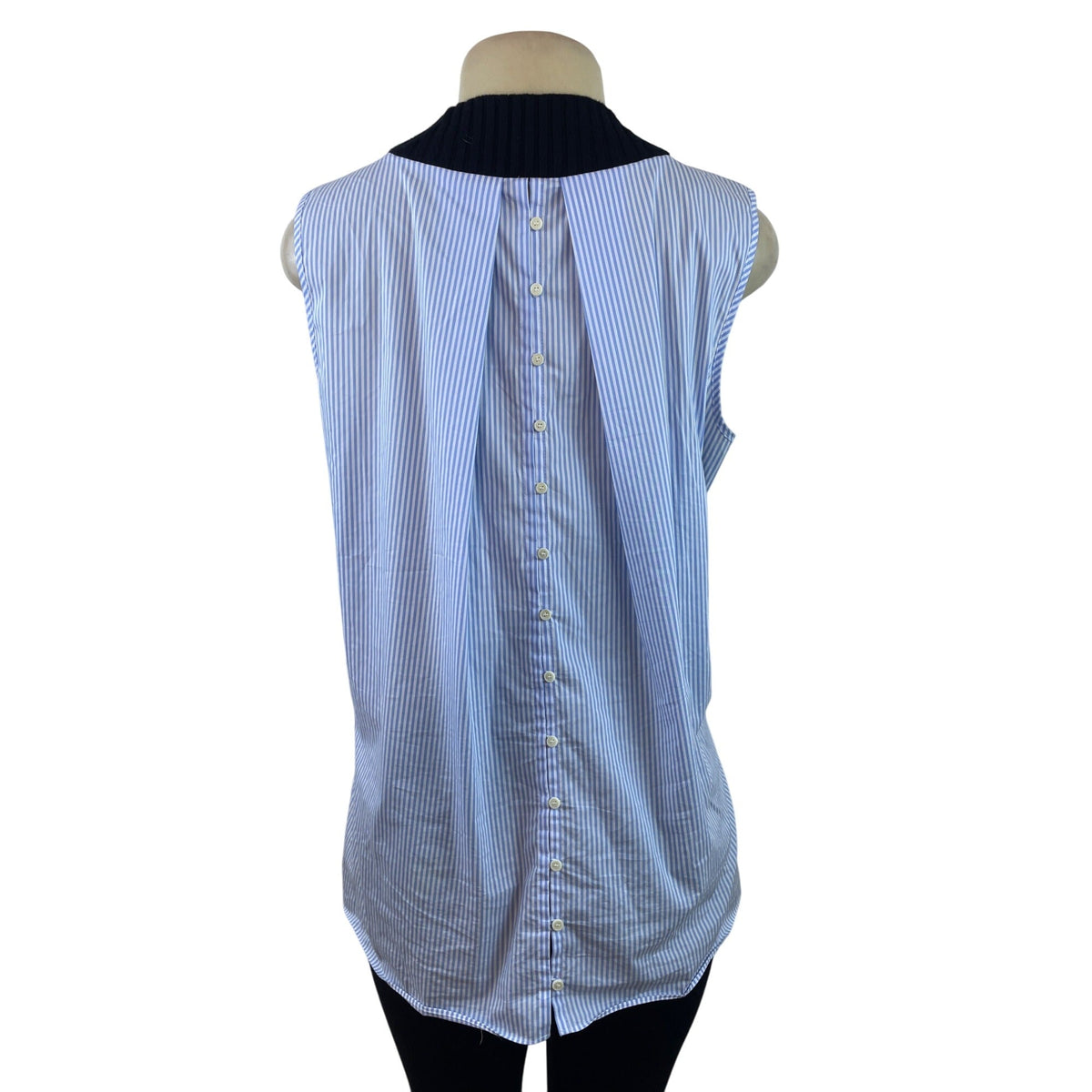 Striped Back Button Sleeveless Blouse With Ribbed Knit Vest Combo Size M