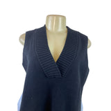 Striped Back Button Sleeveless Blouse With Ribbed Knit Vest Combo Size M
