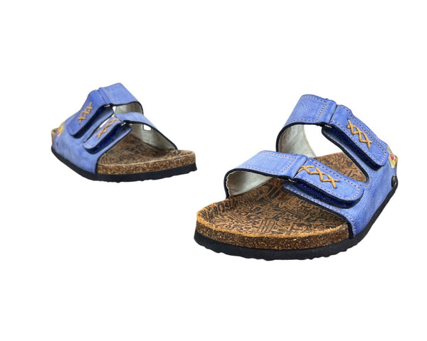 Tma Eyes Blue Leather Cork Footbed Adjustable Strap Sandals Size 10 - NEW