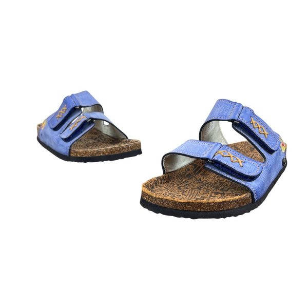 Tma Eyes Blue Leather Cork Footbed Adjustable Strap Sandals Size 10 - NEW