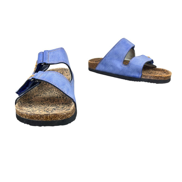 Tma Eyes Blue Leather Cork Footbed Adjustable Strap Sandals Size 10 - NEW