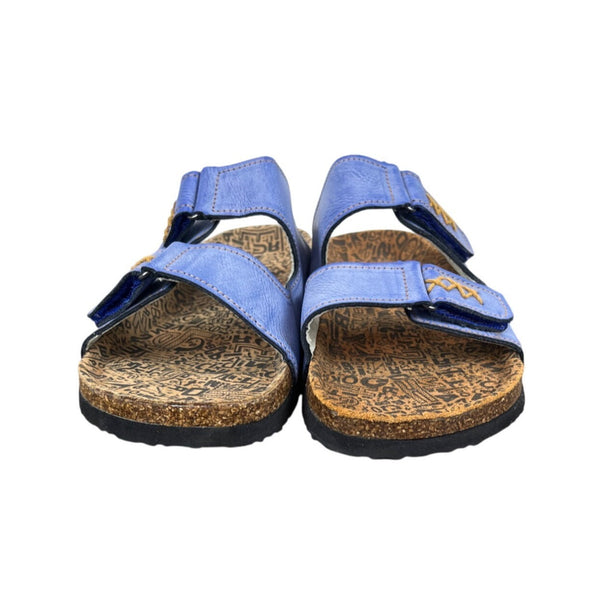 Tma Eyes Blue Leather Cork Footbed Adjustable Strap Sandals Size 10 - NEW