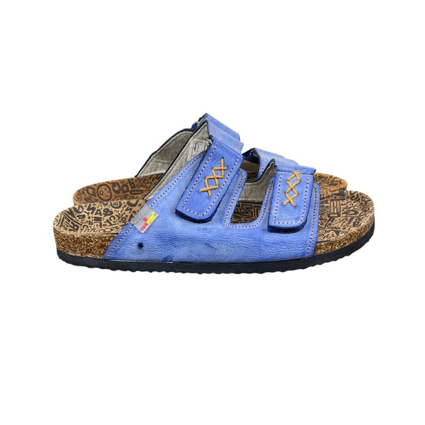 Tma Eyes Blue Leather Cork Footbed Adjustable Strap Sandals Size 10 - NEW