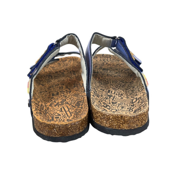 Tma Eyes Blue Leather Cork Footbed Adjustable Strap Sandals Size 10 - NEW
