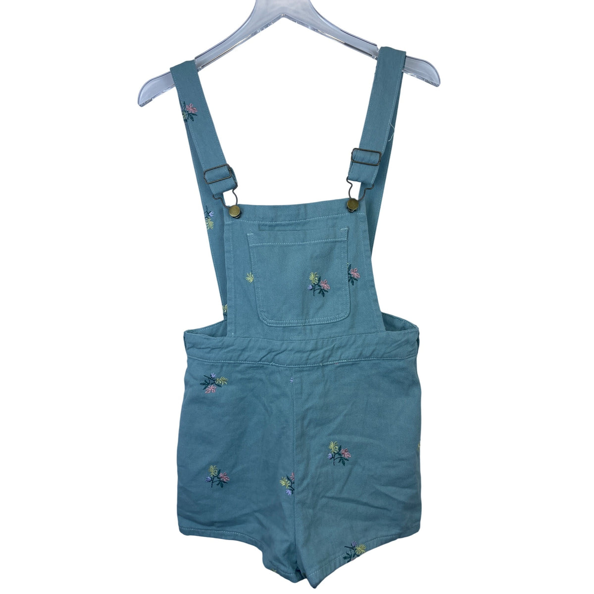 Cider Womens Teal Cotton Embroidered Floral Shortall Overalls Size S