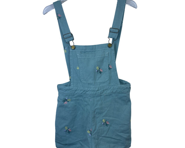 Cider Womens Teal Cotton Embroidered Floral Shortall Overalls Size S