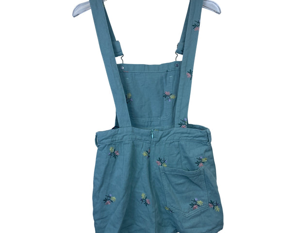 Cider Womens Teal Cotton Embroidered Floral Shortall Overalls Size S