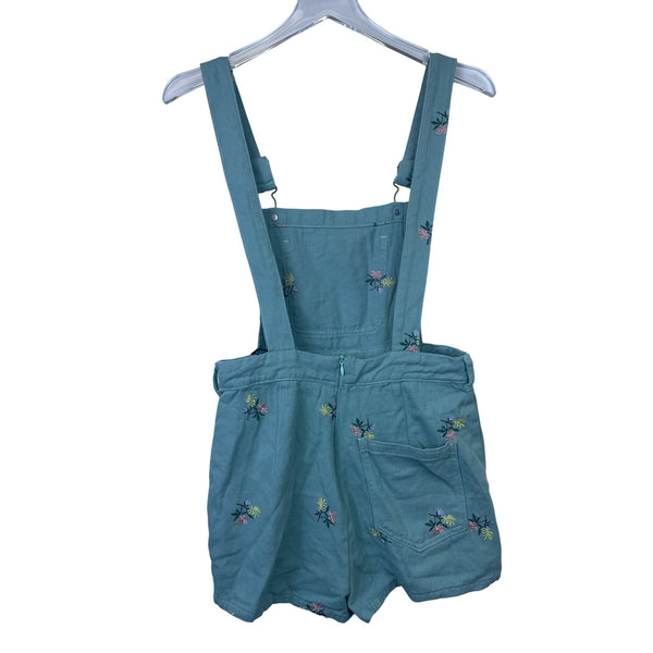 Cider Womens Teal Cotton Embroidered Floral Shortall Overalls Size S