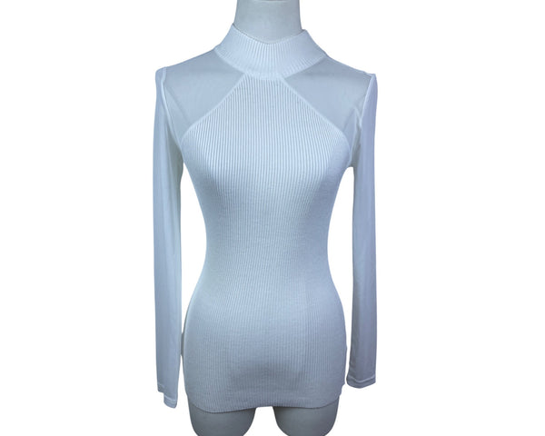 Almost Famous Womens White Ribbed Long Sleeve Mock Neck Top Size M