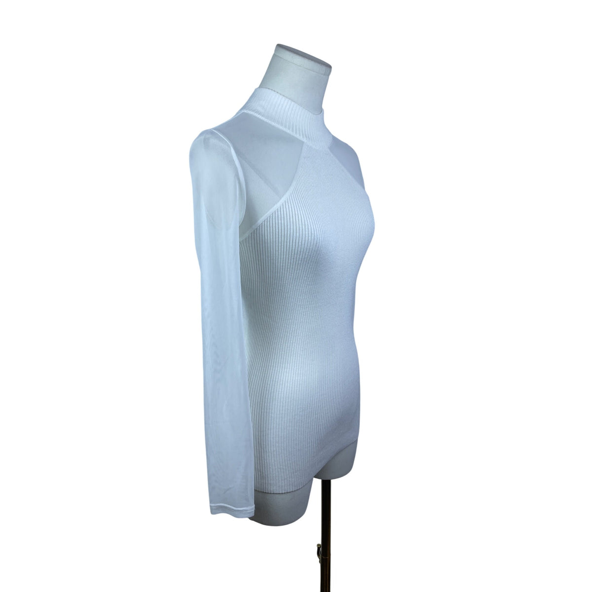 Almost Famous Womens White Ribbed Long Sleeve Mock Neck Top Size M