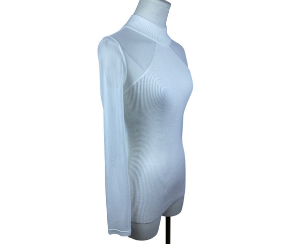 Almost Famous Womens White Ribbed Long Sleeve Mock Neck Top Size M