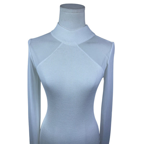 Almost Famous Womens White Ribbed Long Sleeve Mock Neck Top Size M