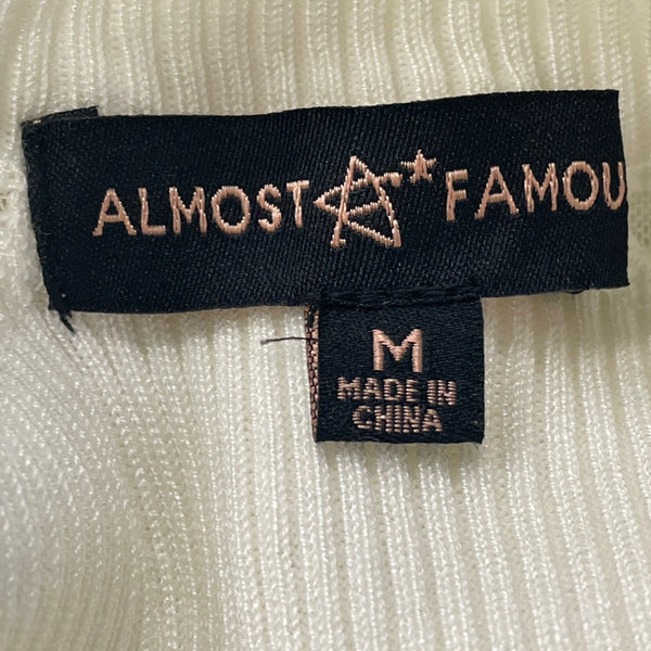 Almost Famous Womens White Ribbed Long Sleeve Mock Neck Top Size M