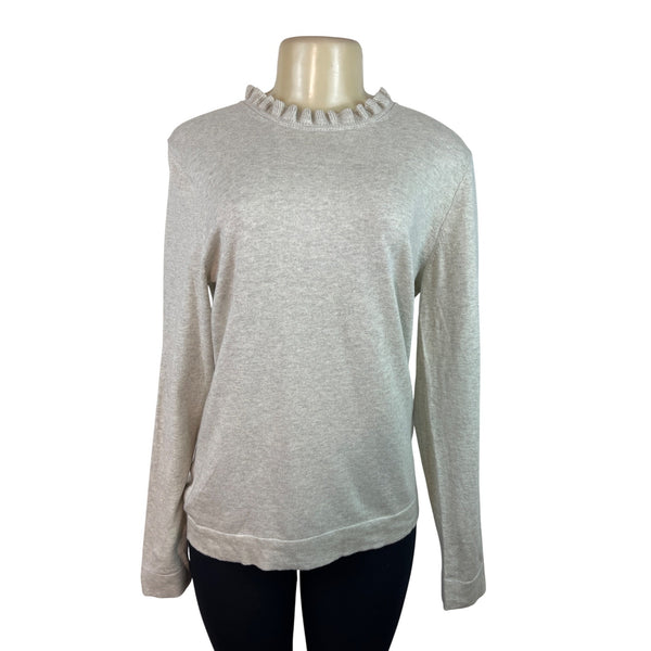 J.Crew Womens Ruffle-Neck Long Sleeve Sweater Light Gray Medium - New