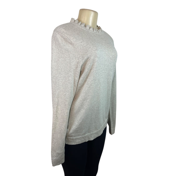 J.Crew Womens Ruffle-Neck Long Sleeve Sweater Light Gray Medium - New