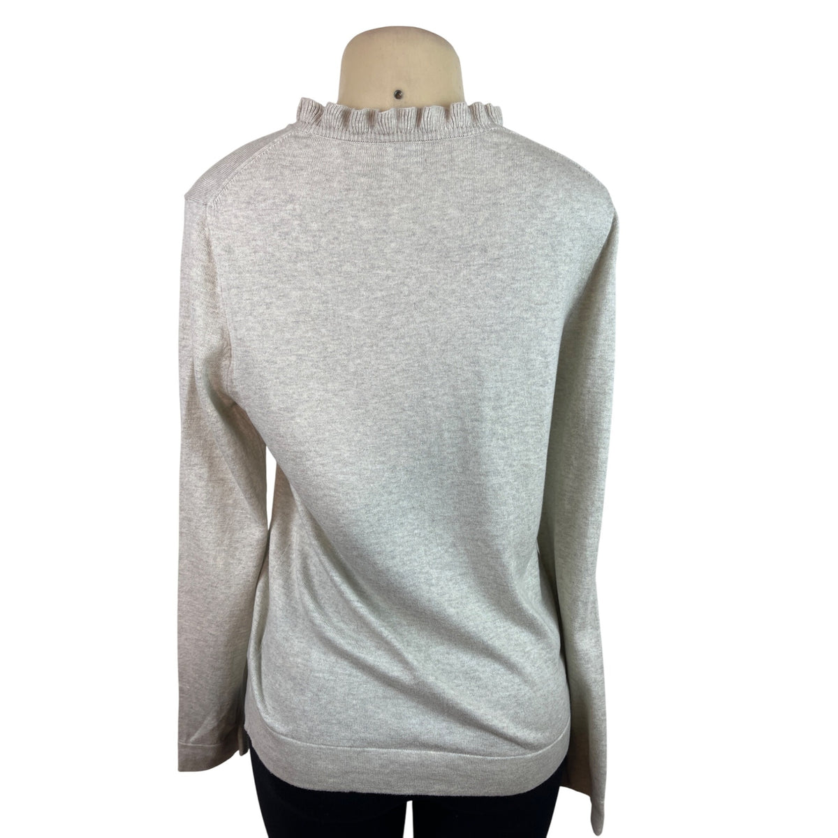 J.Crew Womens Ruffle-Neck Long Sleeve Sweater Light Gray Medium - New
