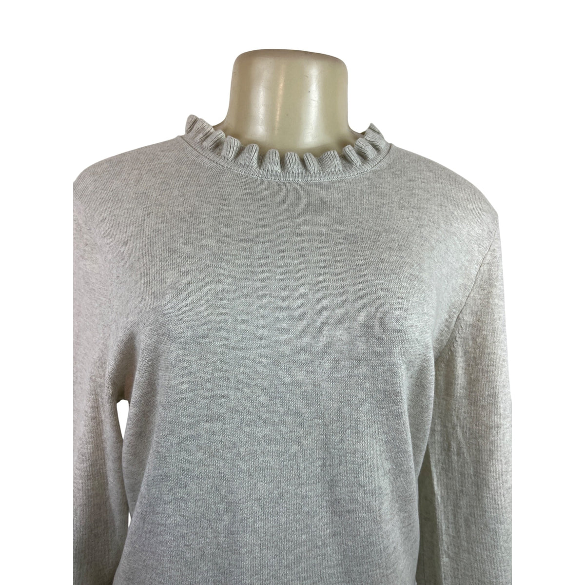 J.Crew Womens Ruffle-Neck Long Sleeve Sweater Light Gray Medium - New