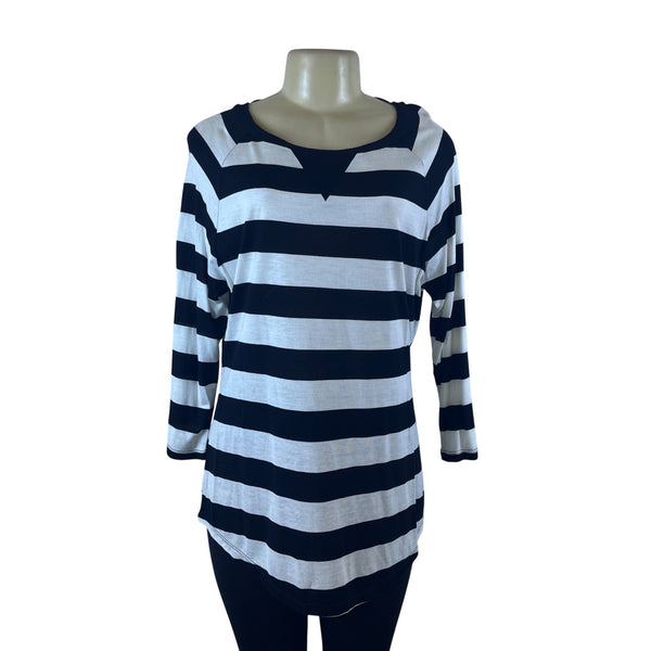 INC Black & White Striped Blouse 3/4 Sleeve Relaxed Fit Casual Sz XL - New