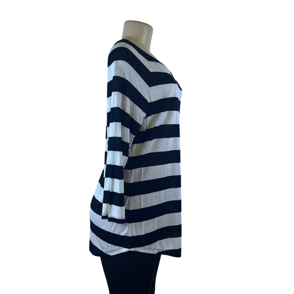 INC Black & White Striped Blouse 3/4 Sleeve Relaxed Fit Casual Sz XL - New