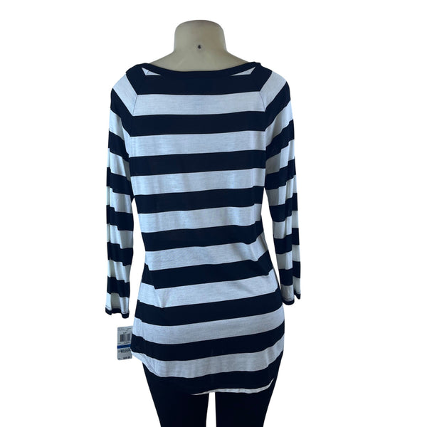 INC Black & White Striped Blouse 3/4 Sleeve Relaxed Fit Casual Sz XL - New