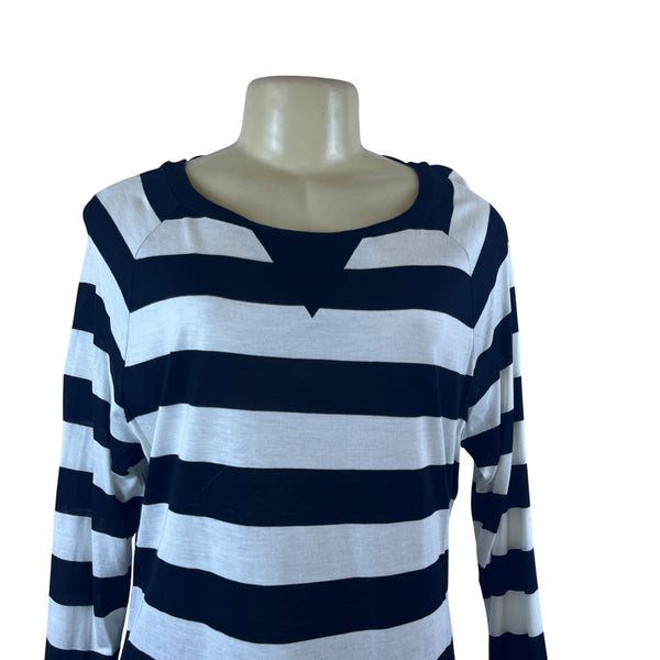 INC Black & White Striped Blouse 3/4 Sleeve Relaxed Fit Casual Sz XL - New
