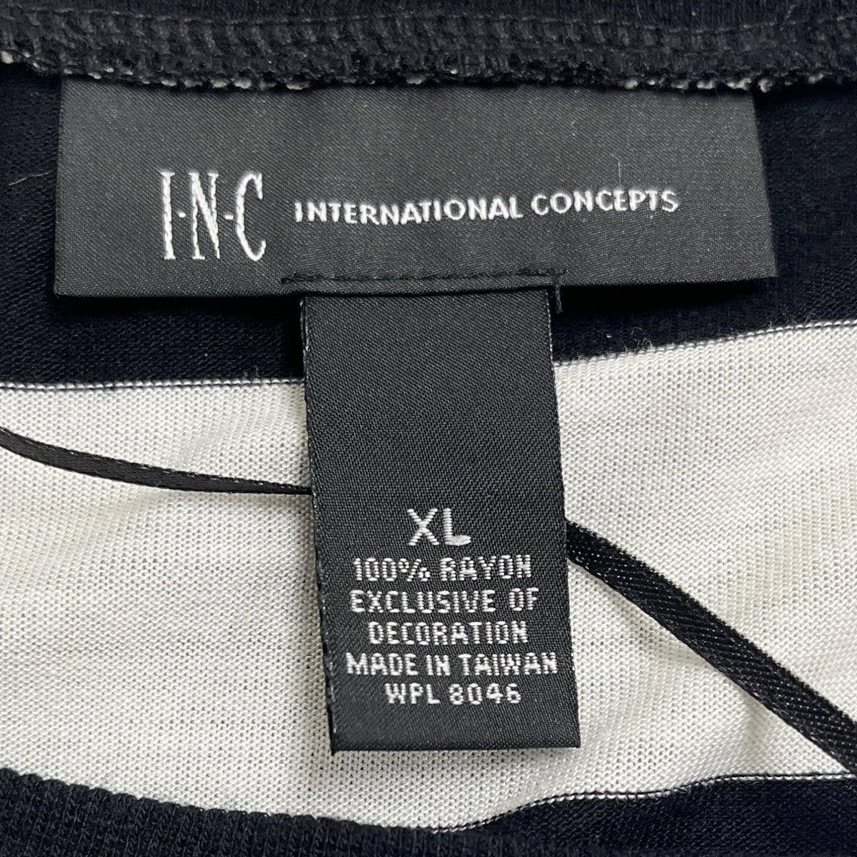 INC Black & White Striped Blouse 3/4 Sleeve Relaxed Fit Casual Sz XL - New