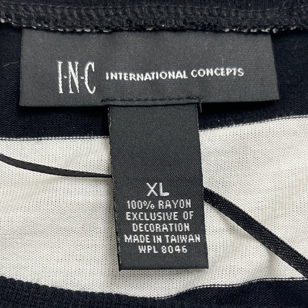 INC Black & White Striped Blouse 3/4 Sleeve Relaxed Fit Casual Sz XL - New