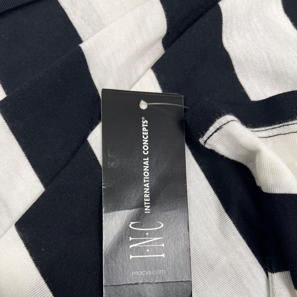 INC Black & White Striped Blouse 3/4 Sleeve Relaxed Fit Casual Sz XL - New