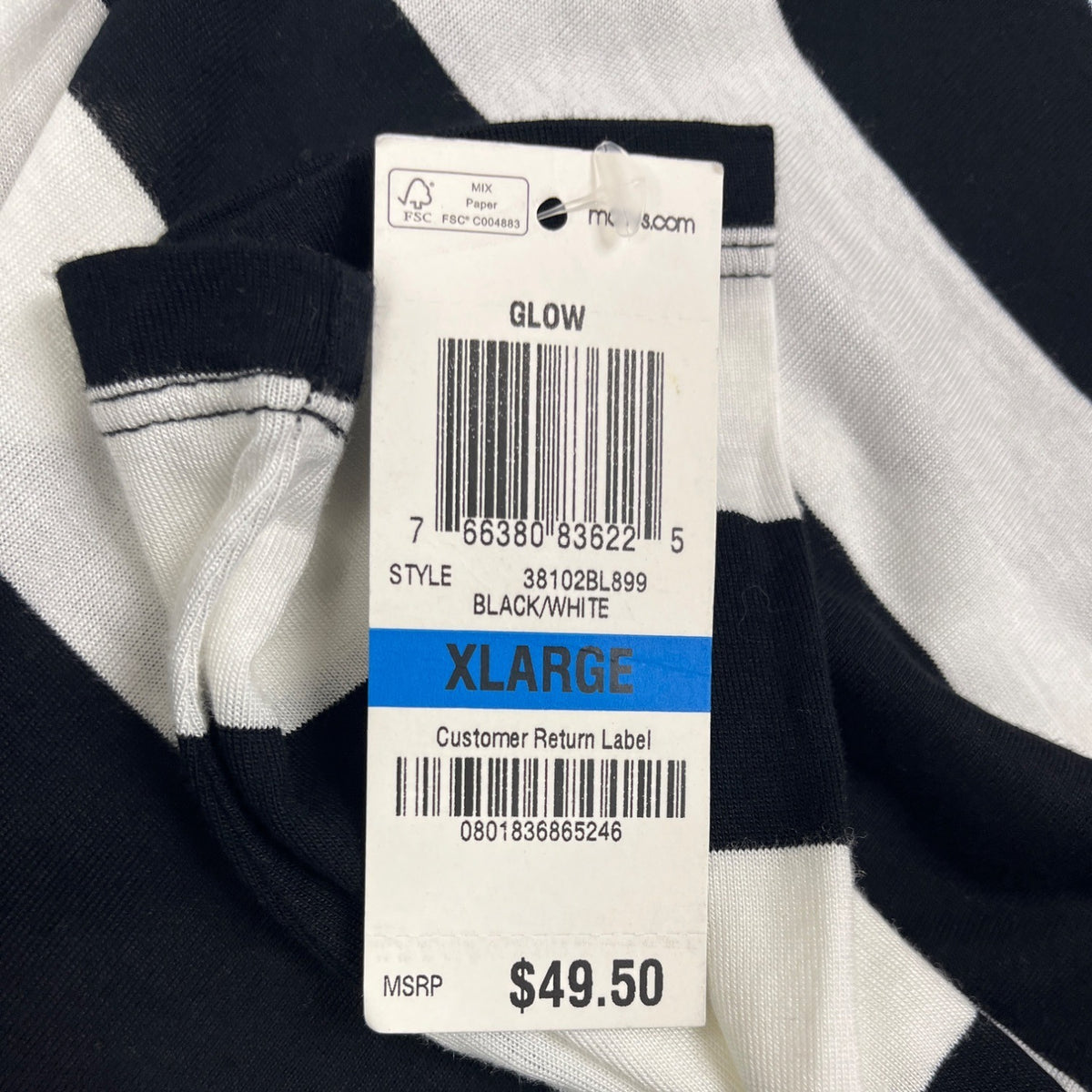 INC Black & White Striped Blouse 3/4 Sleeve Relaxed Fit Casual Sz XL - New