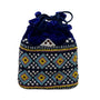 Beaded Velvet Drawstring Pouch Navy Ethnic Geometric Design Embellished Handbag