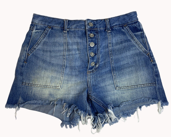 We The Free Women's Cut Off Distressed Blue Jeans Button Fly Denim Shorts Sz 29