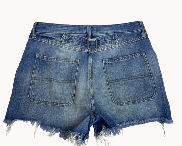 We The Free Women's Cut Off Distressed Blue Jeans Button Fly Denim Shorts Sz 29