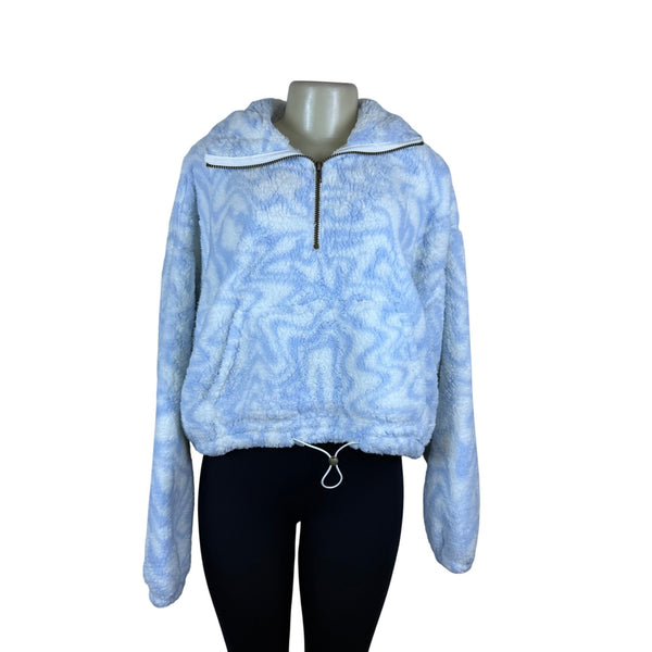 Arizona Women's Blue Quarter-Zip Sherpa Pullover Sweater Size XL Warm - New