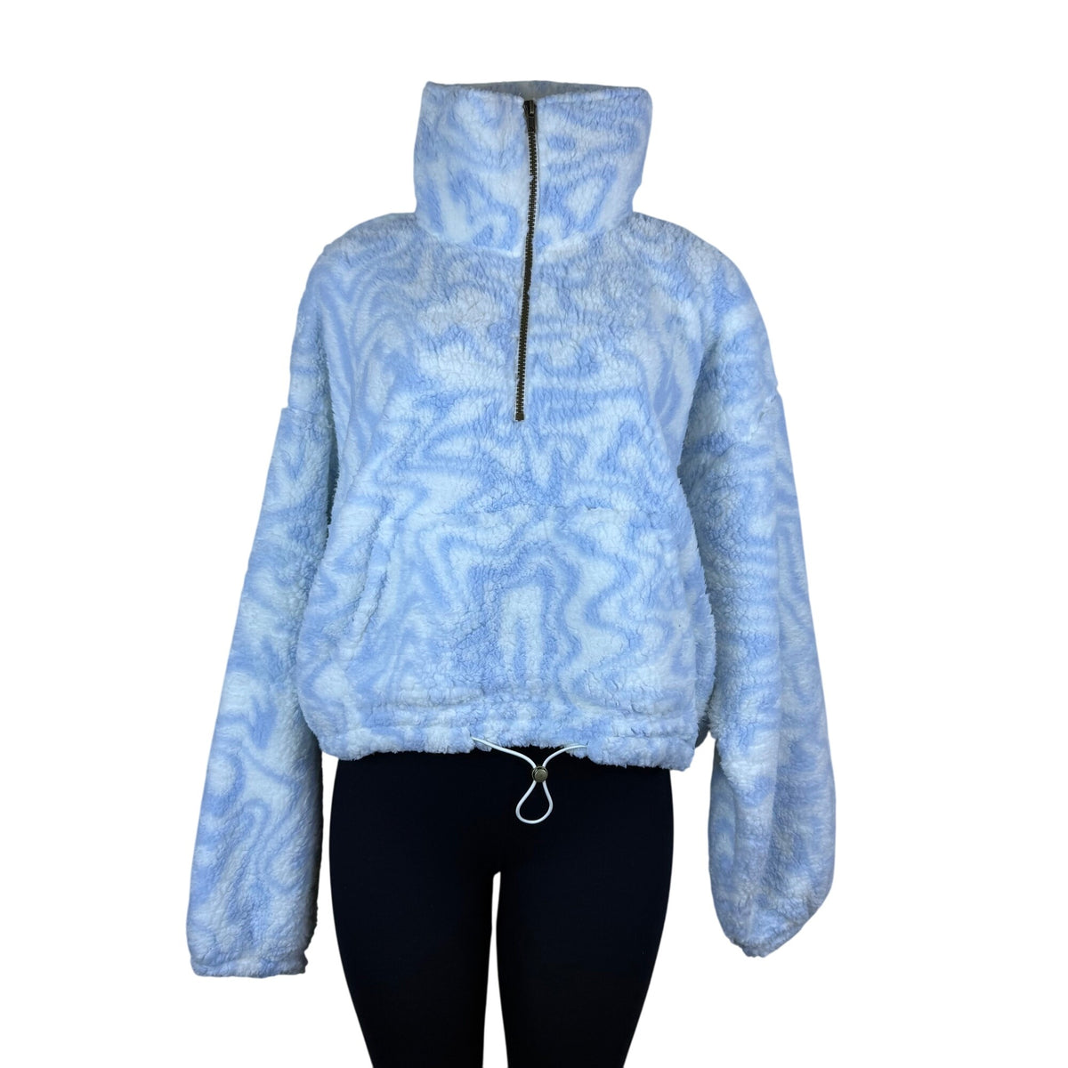 Arizona Women's Blue Quarter-Zip Sherpa Pullover Sweater Size XL Warm - New