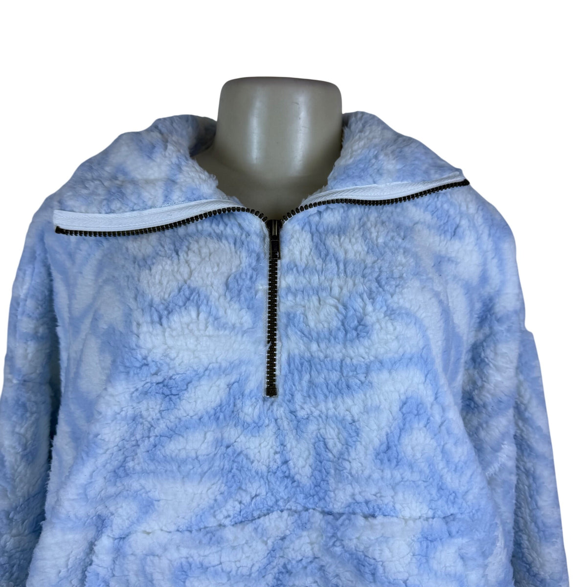Arizona Women's Blue Quarter-Zip Sherpa Pullover Sweater Size XL Warm - New